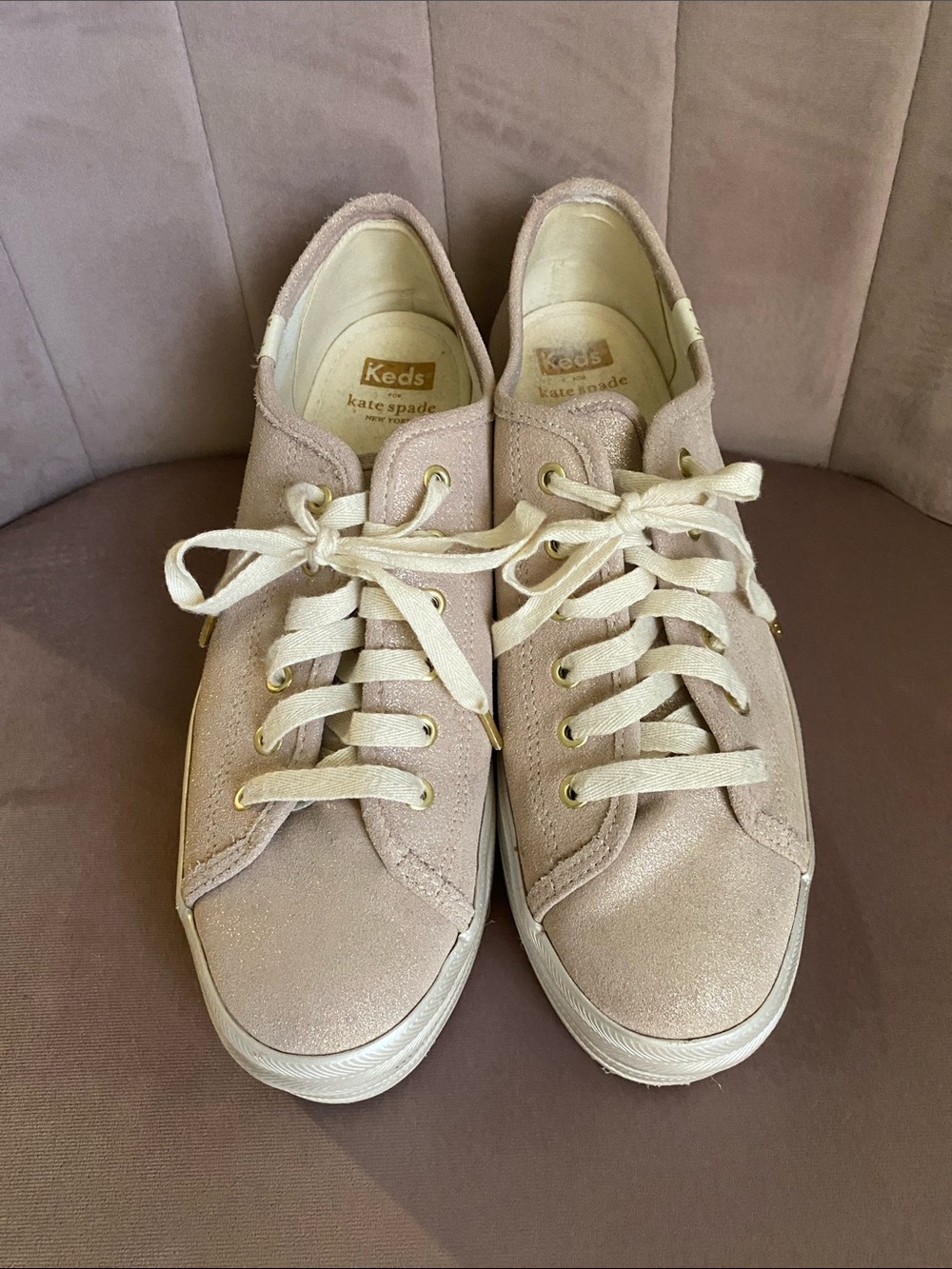 Platform Lace-Up Sneakers in Pale Pink Glitter
